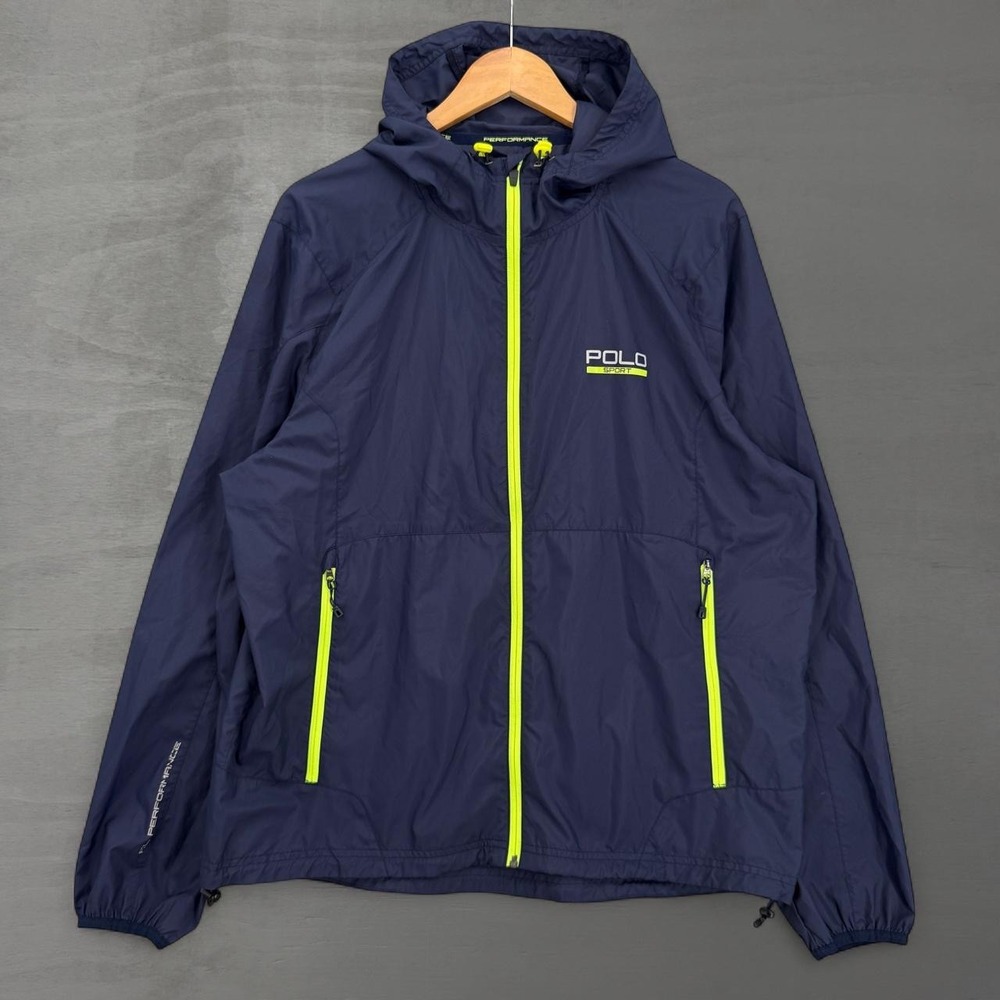 Y2K Polo Sport Ralph Lauren Windbreaker Navy Neon Yellow Performance Jacket XL